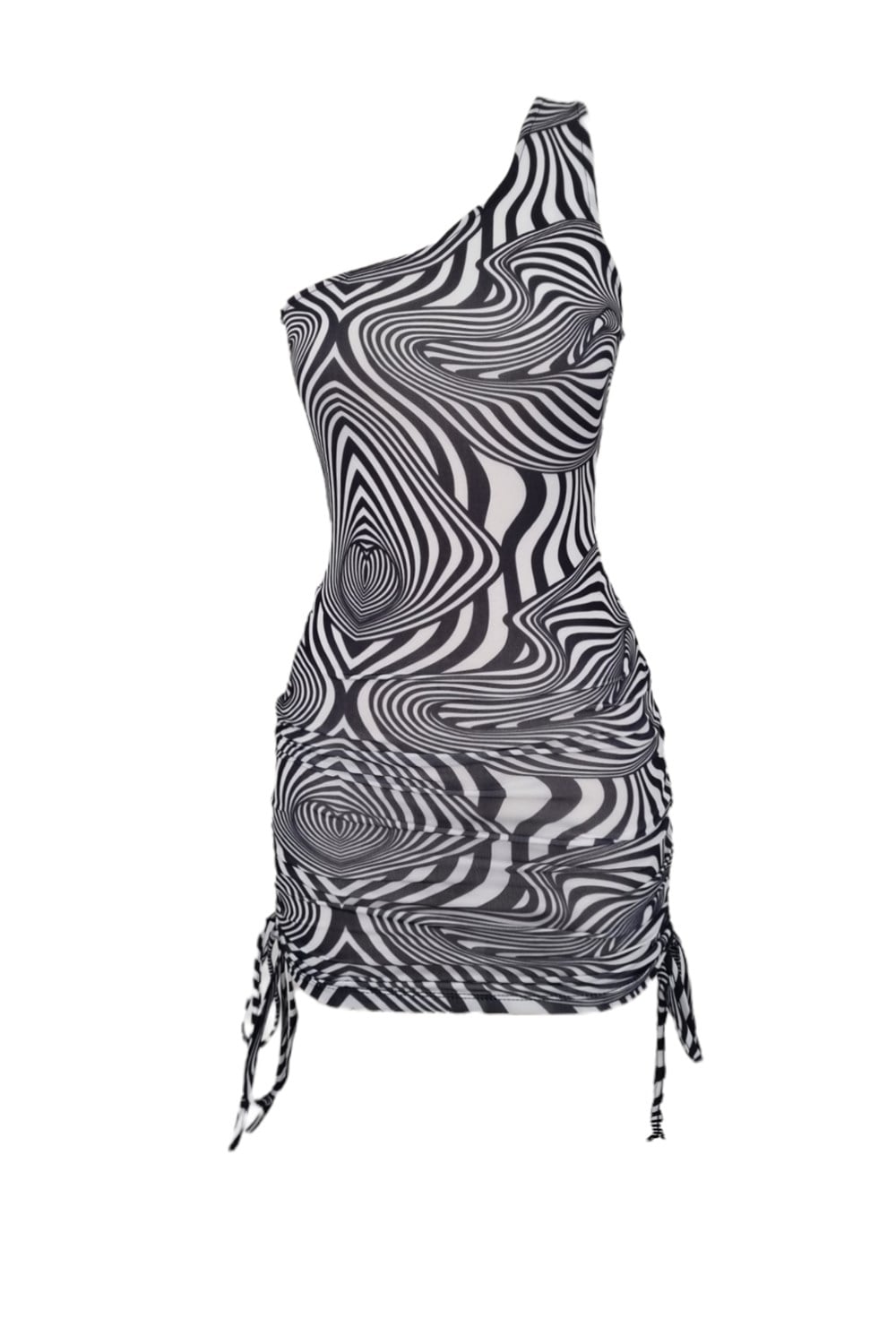 Zebra Desen Tek Omuz Elbise