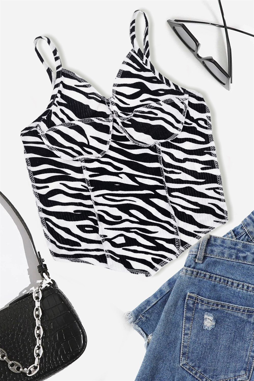 Zebra Ters Dikiş Korse Crop