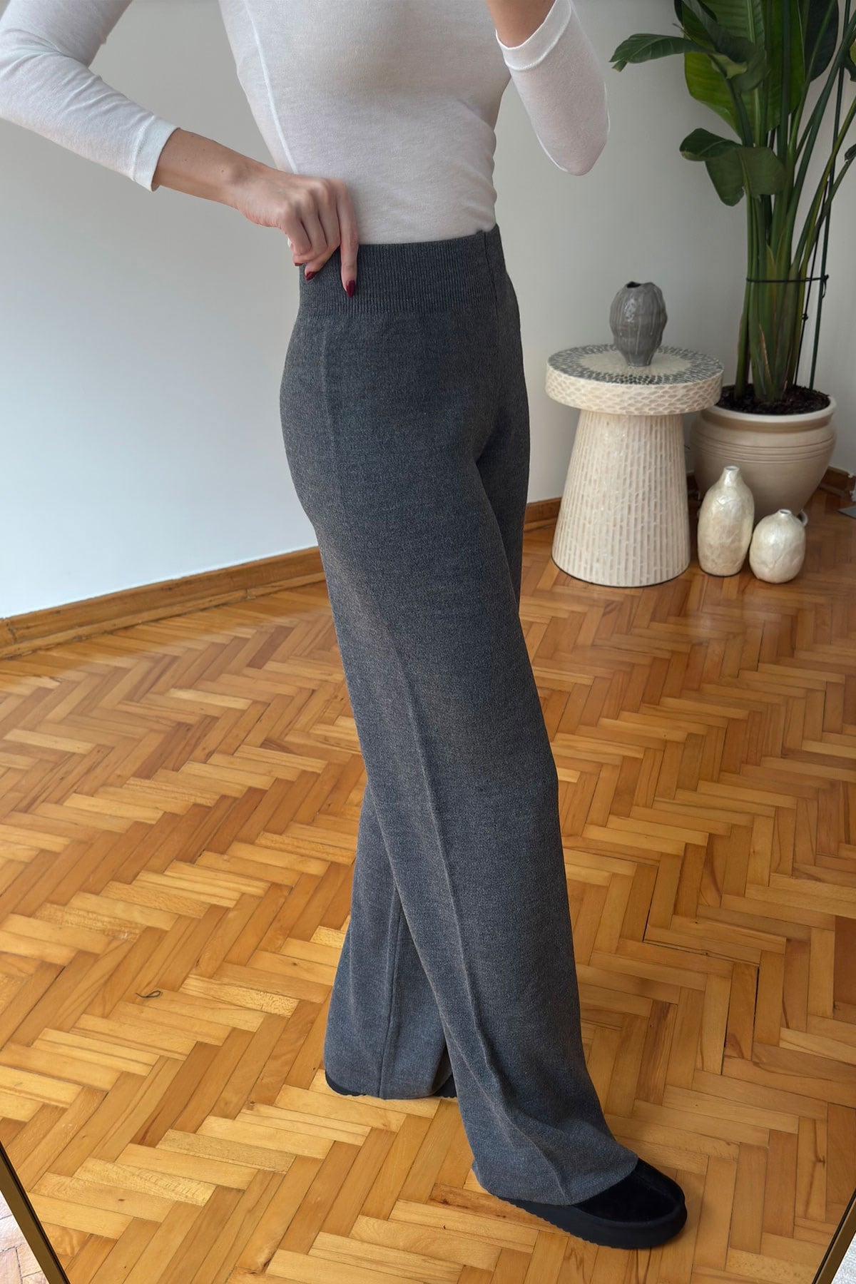 Beli Lastikli Triko Pantolon- GRİ
