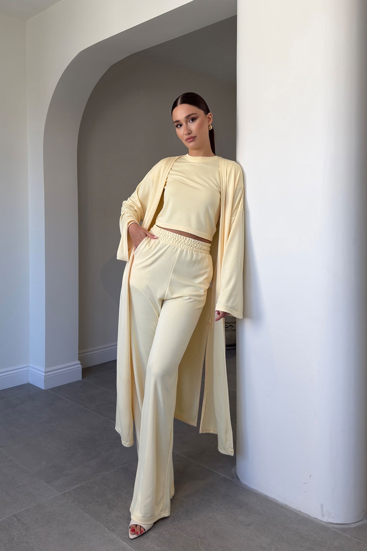 BLUZ PANTOLON KİMONO TAKIM- SARI