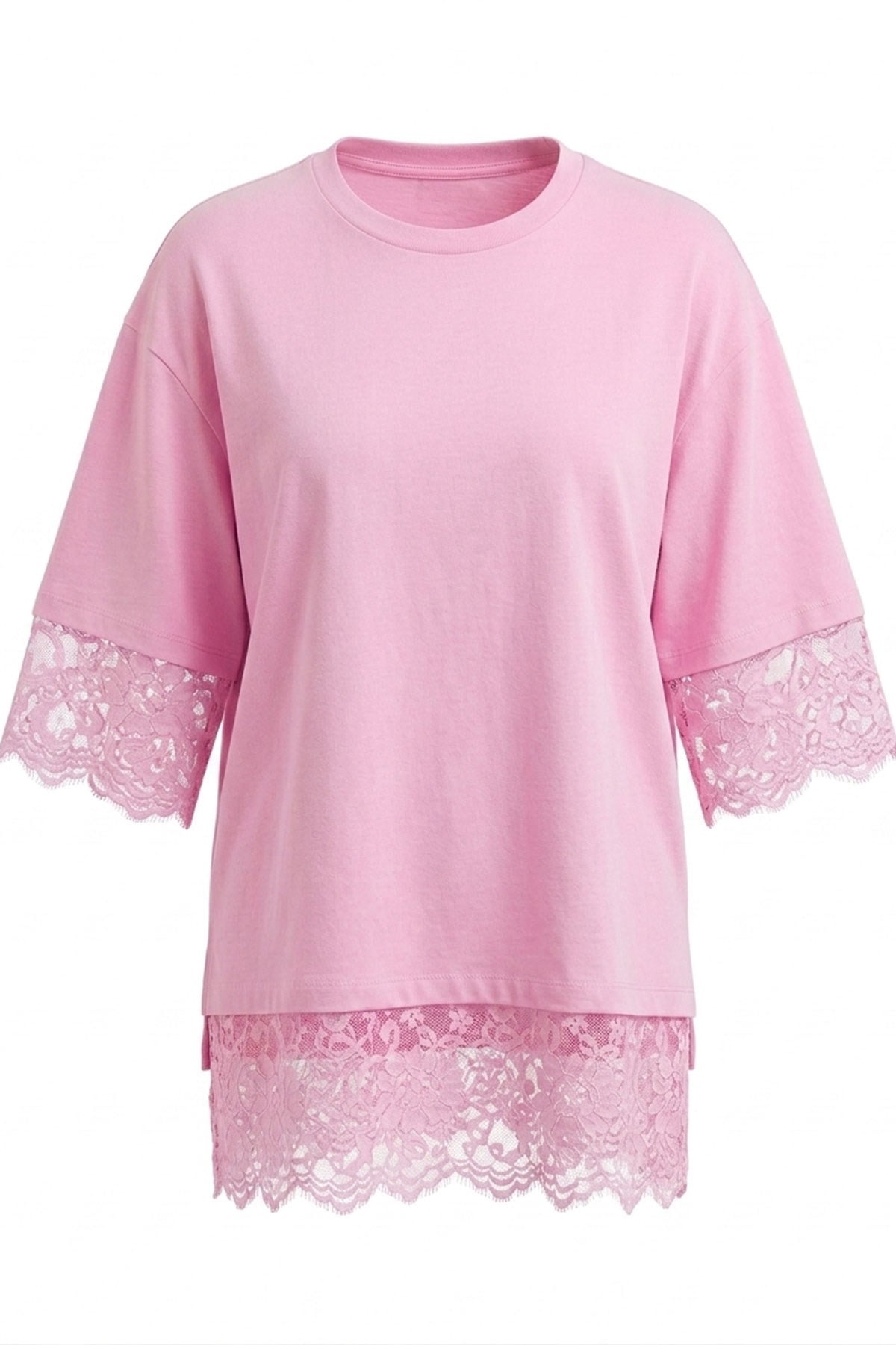 Dantel Detay Premium Bluz- PEMBE