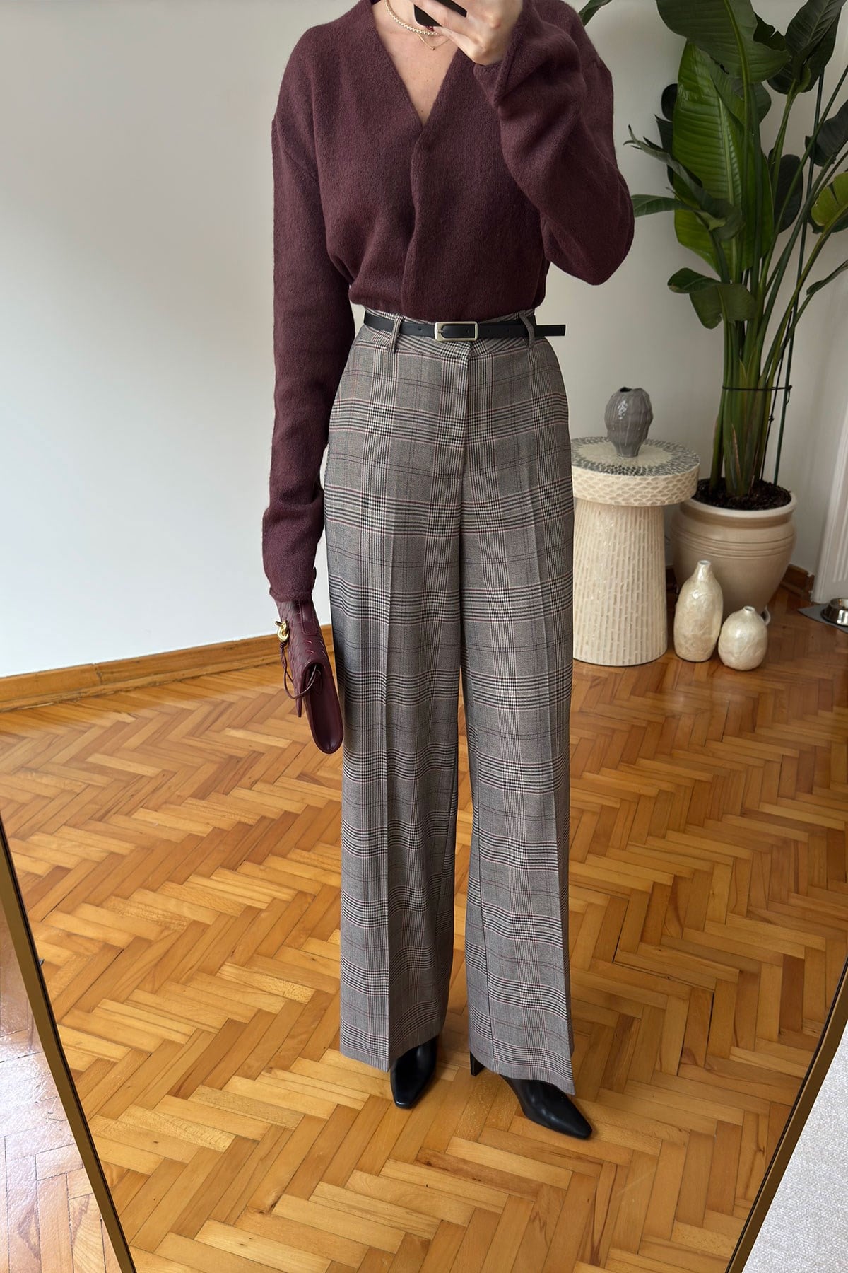 Ekose Desen Premium Palazzo- BORDO