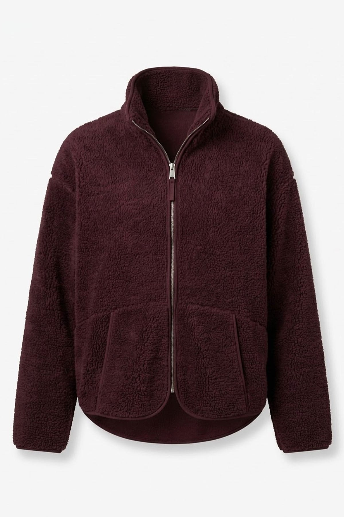 FERMUARLI DİK YAKA POLAR CEKET- BORDO