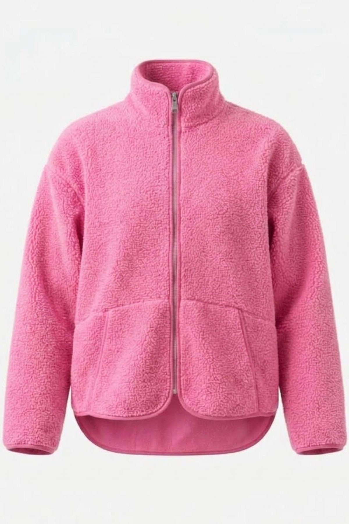 FERMUARLI DİK YAKA POLAR CEKET- PEMBE
