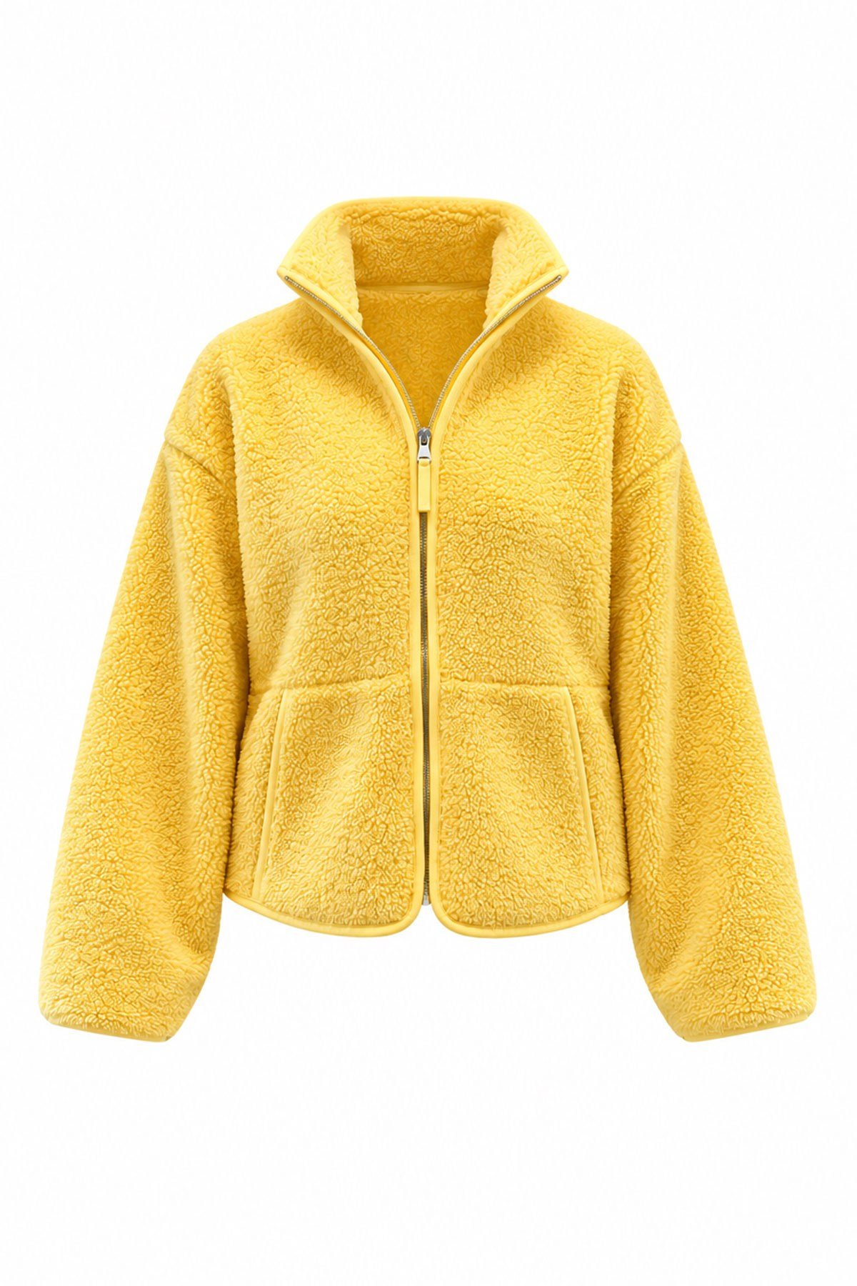 FERMUARLI DİK YAKA POLAR CEKET- SARI