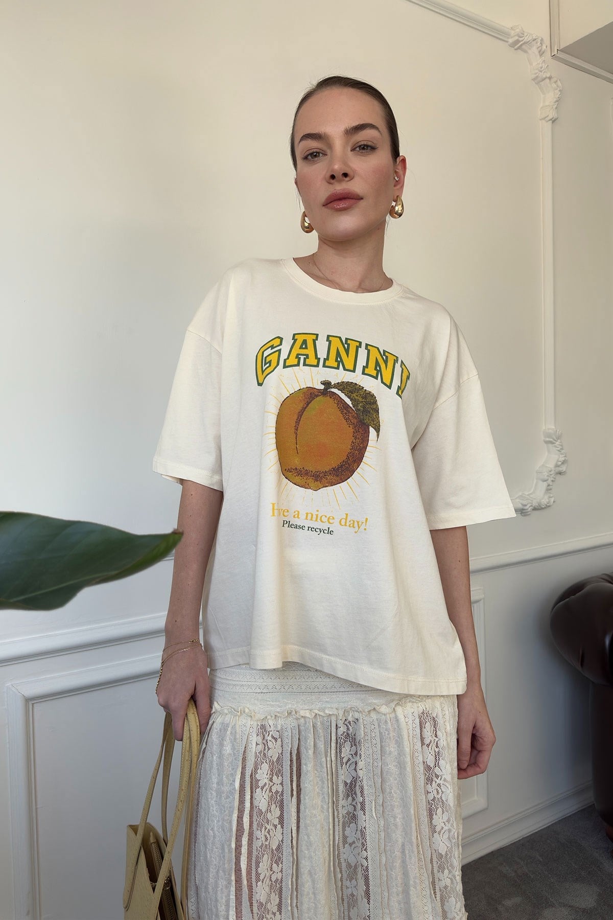 Ganni Baskılı Tshirt- BEJ