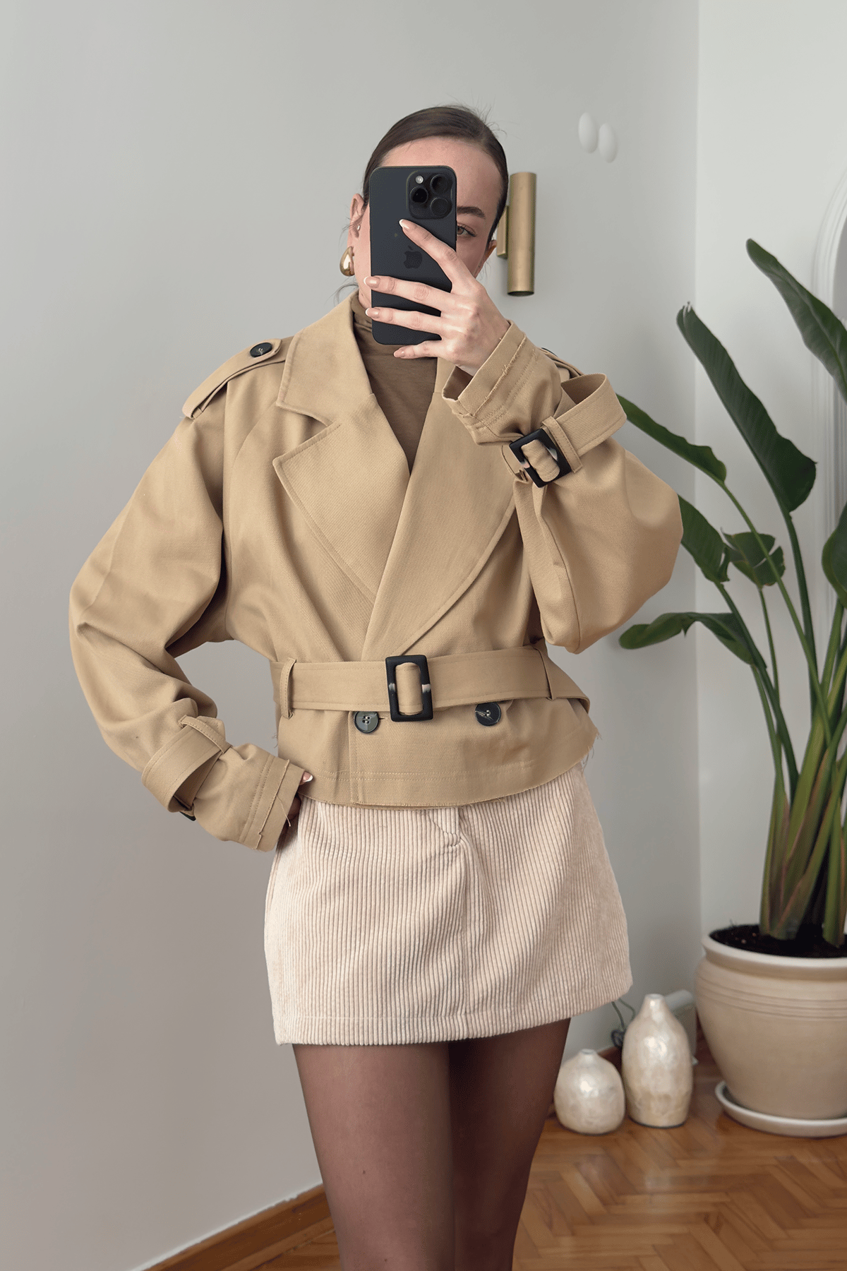 Kısa Kemerli Premium Trençkot- CAMEL