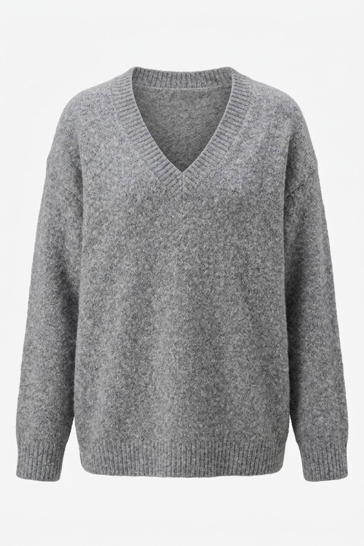 Oversize V Yaka Triko Kazak- GRİ