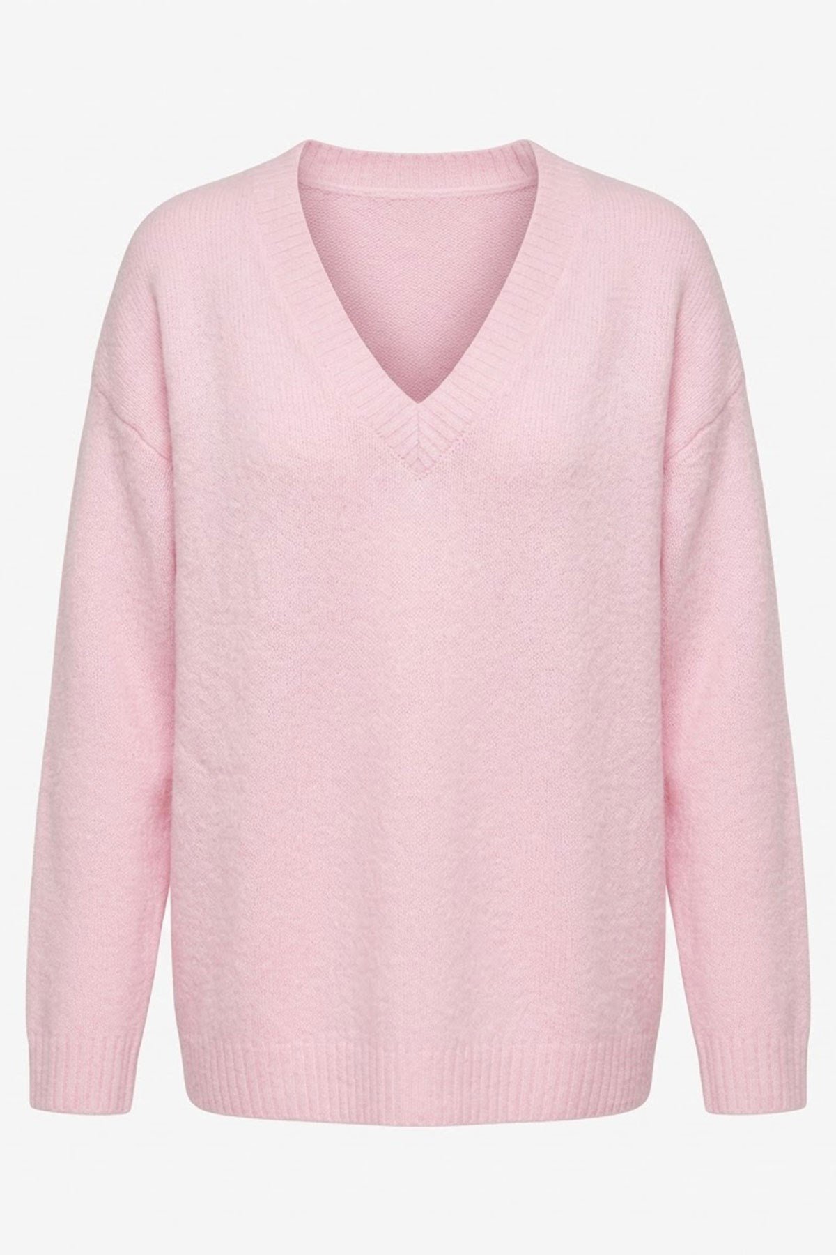Oversize V Yaka Triko Kazak- PEMBE