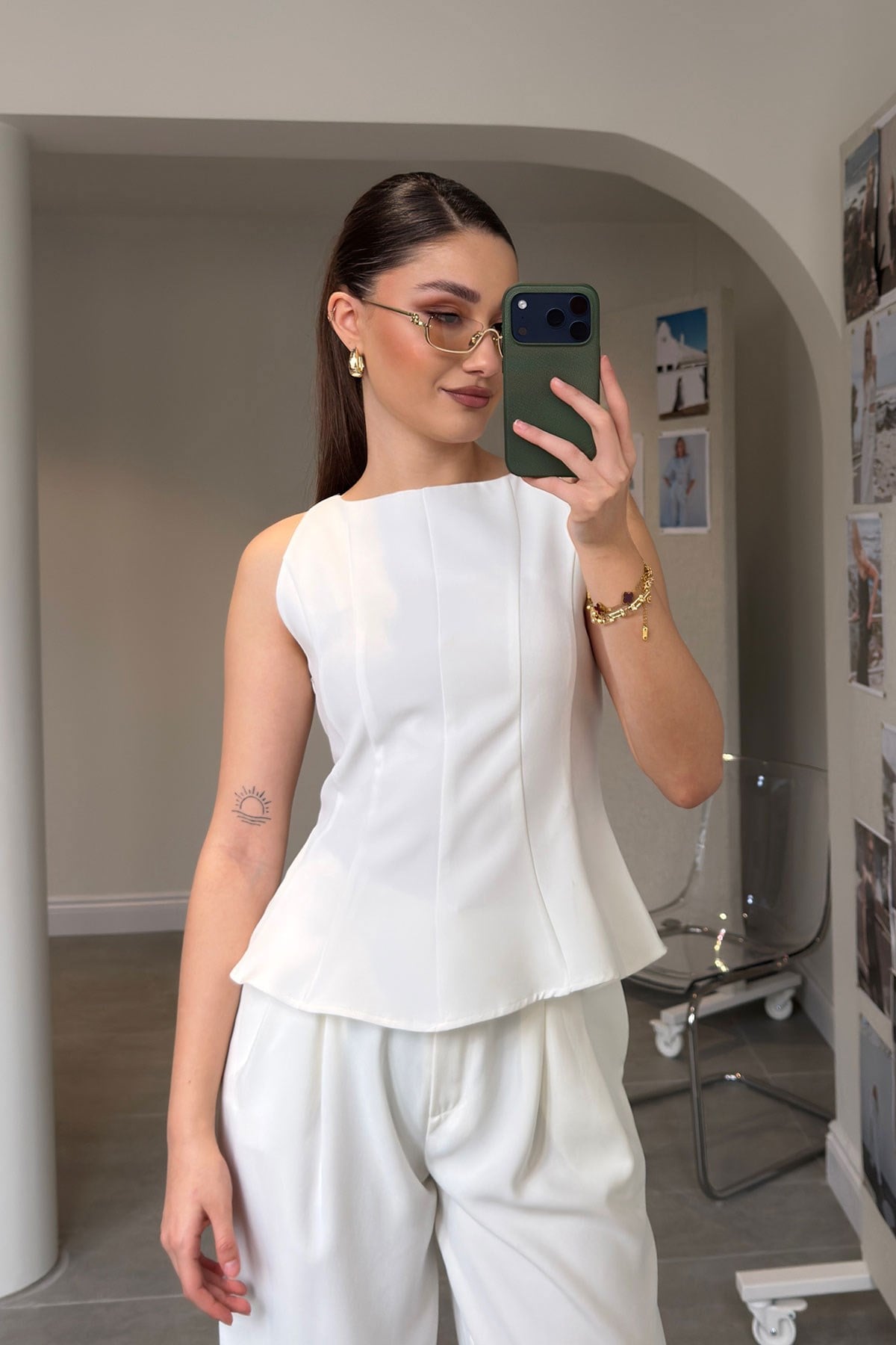 Peplum Detaylı Bluz- EKRU