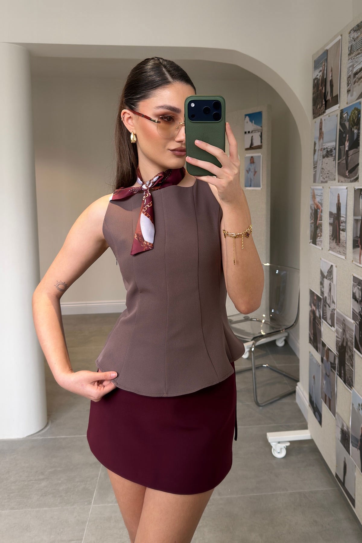 Peplum Detaylı Bluz- VİZON