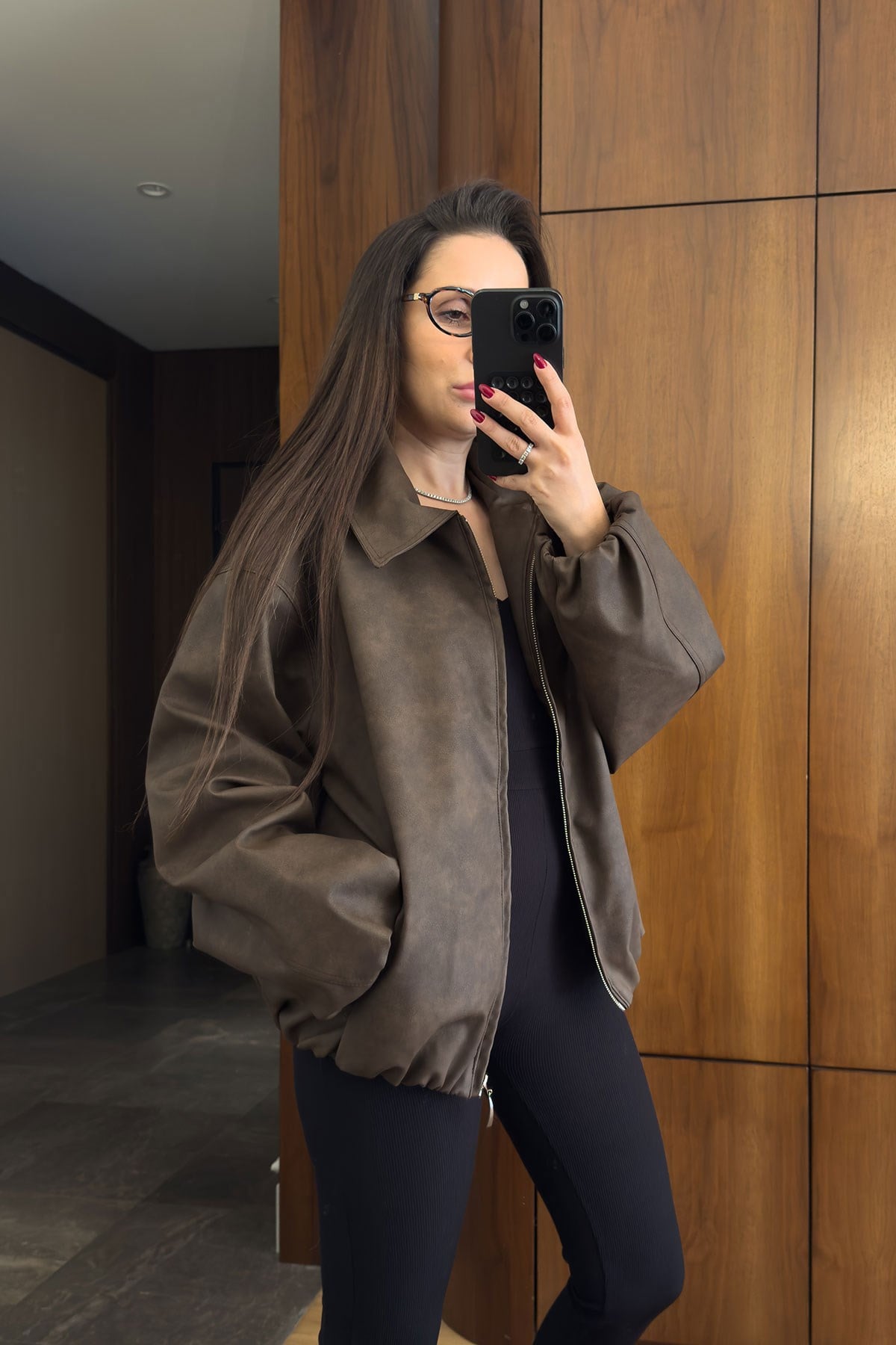Premium Deri Bomber Ceket- KAHVERENGİ