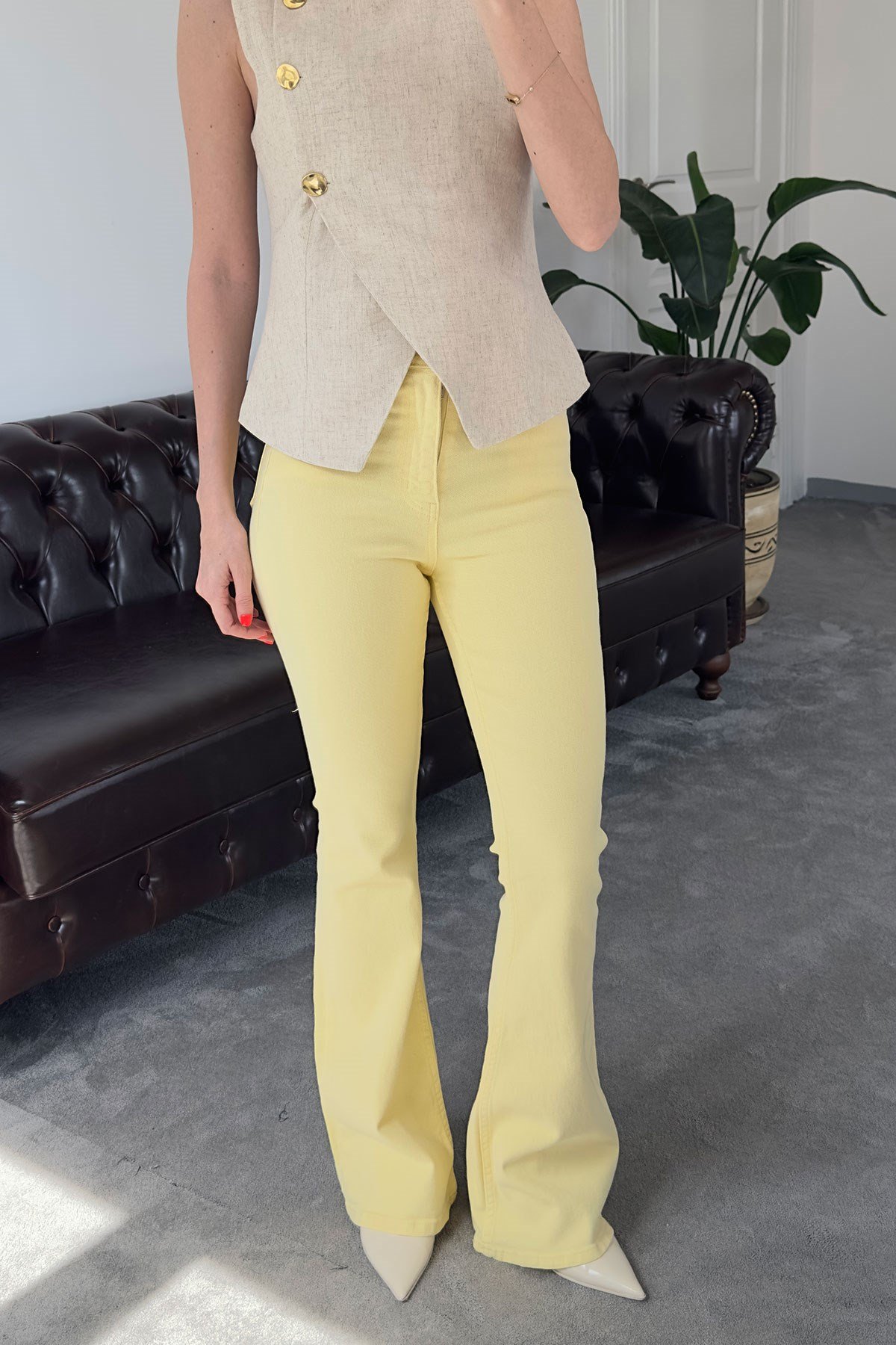 Premium İspanyol Paça Jean- SARI