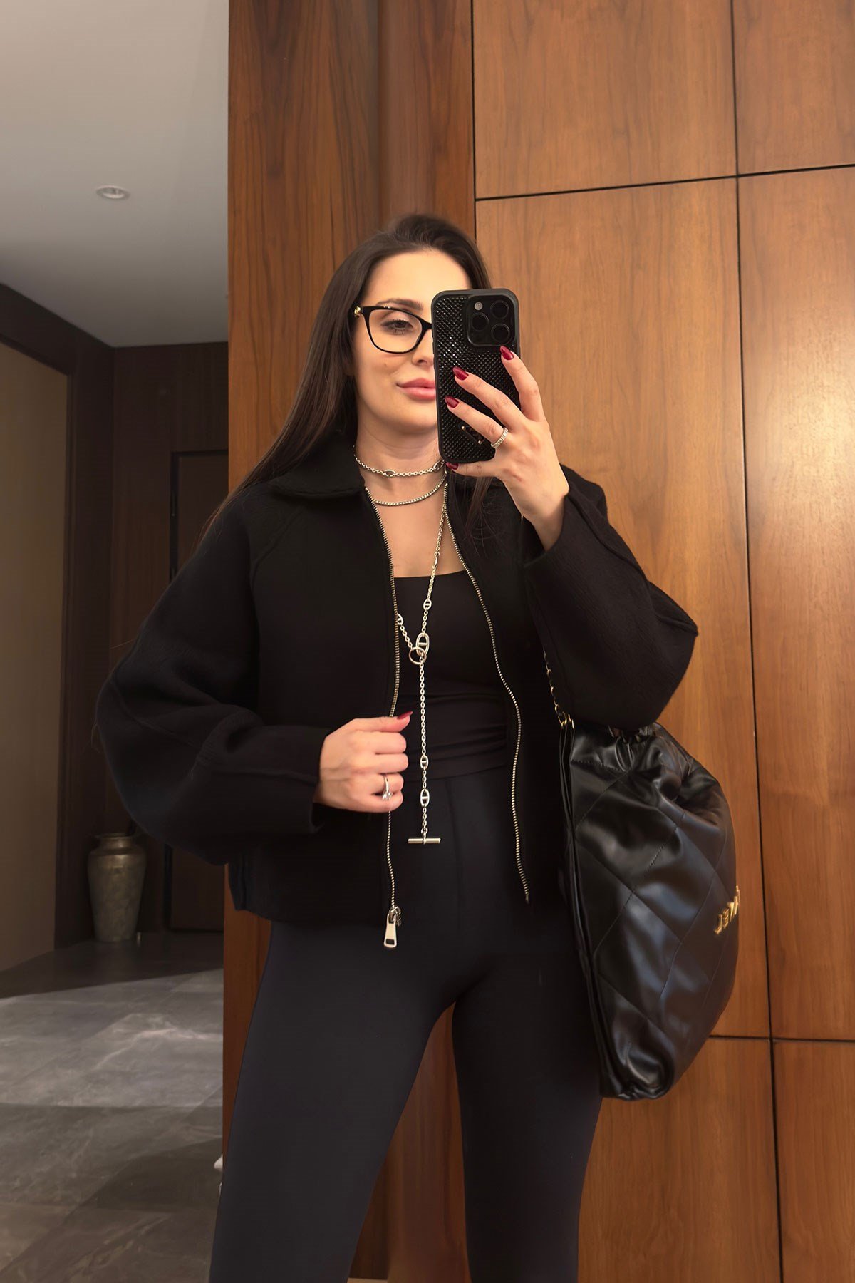 Triko Önü Cepli Premium Bomber Ceket- SİYAH