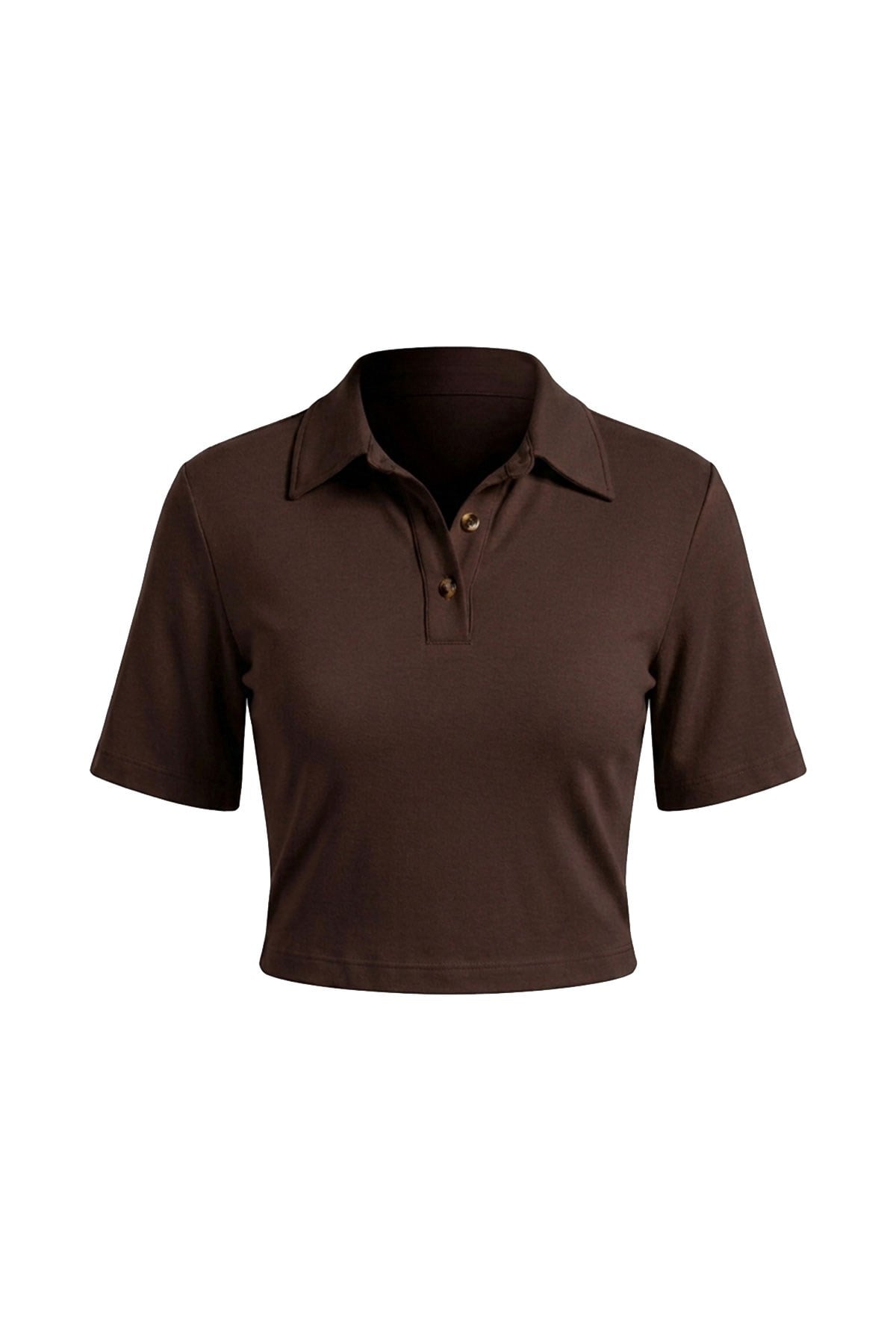 Vatkalı Premium Polo Yaka Bluz- KAHVERENGİ
