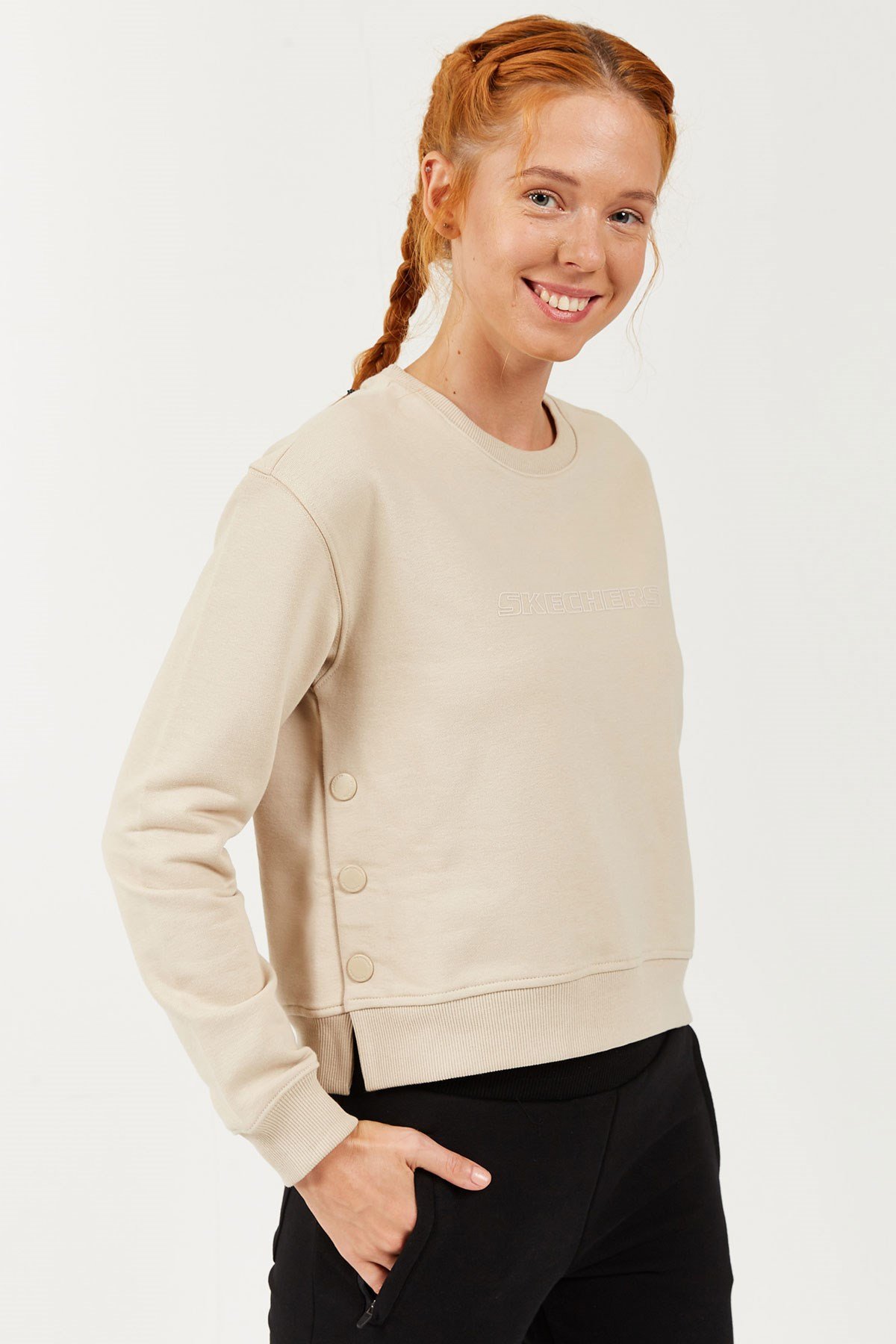 Skechers Lw Fleece W Long Snap Crew Neck Kadın Sweat