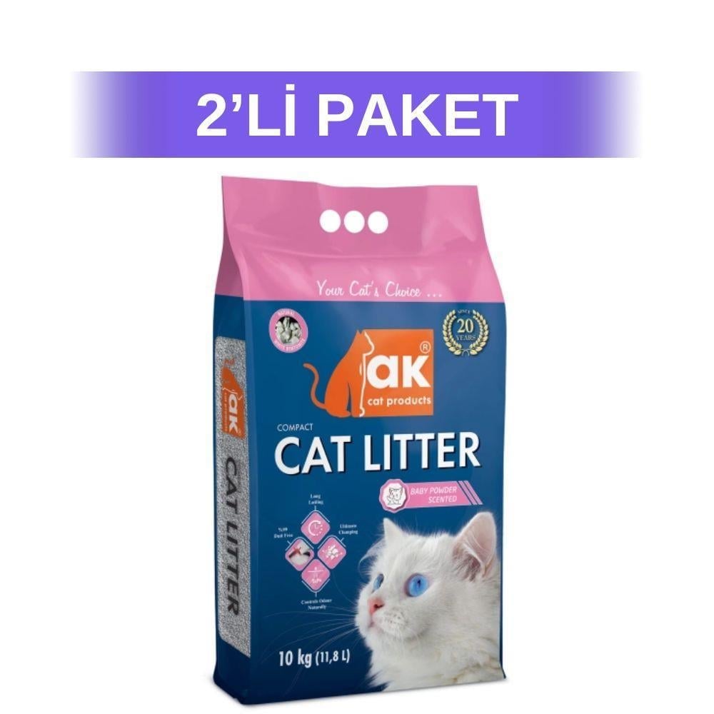 Akkum İnce Taneli Bebek Pudralı Kedi Kumu 10 kg 2 AdetAkkum