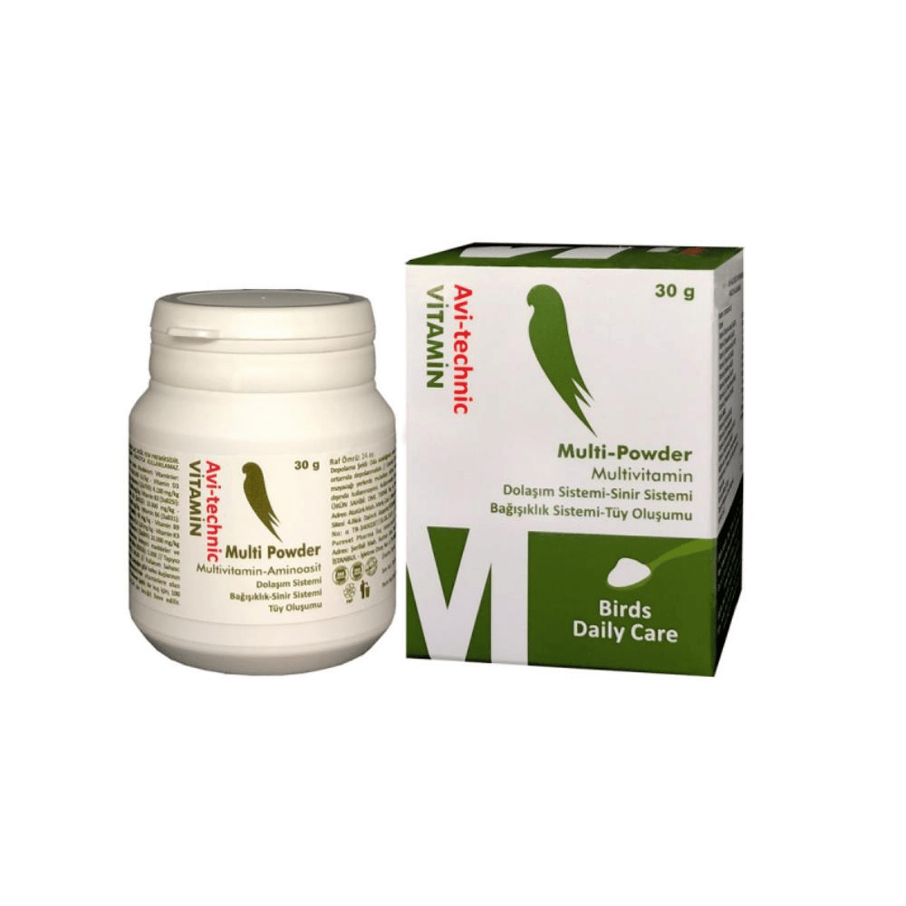 Avi-Technic Multi Powder Multivitamin Dolaşım ve Sinir Sistemi Destekleyici Toz Kuş Vitamini 30grAvi Technic