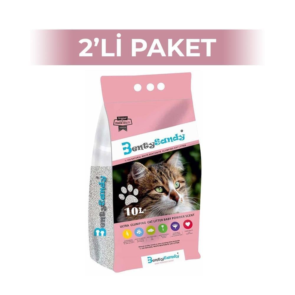 Bentysandy Doğal Pudralı Topaklaşan İnce Taneli Kedi Kumu 10 lt 2 AdetBentysandy
