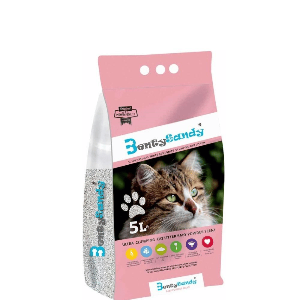 BentySandy Pudra Kokulu İnce Taneli Topaklaşan Bentonit Kedi Kumu 5 ltBentysandy