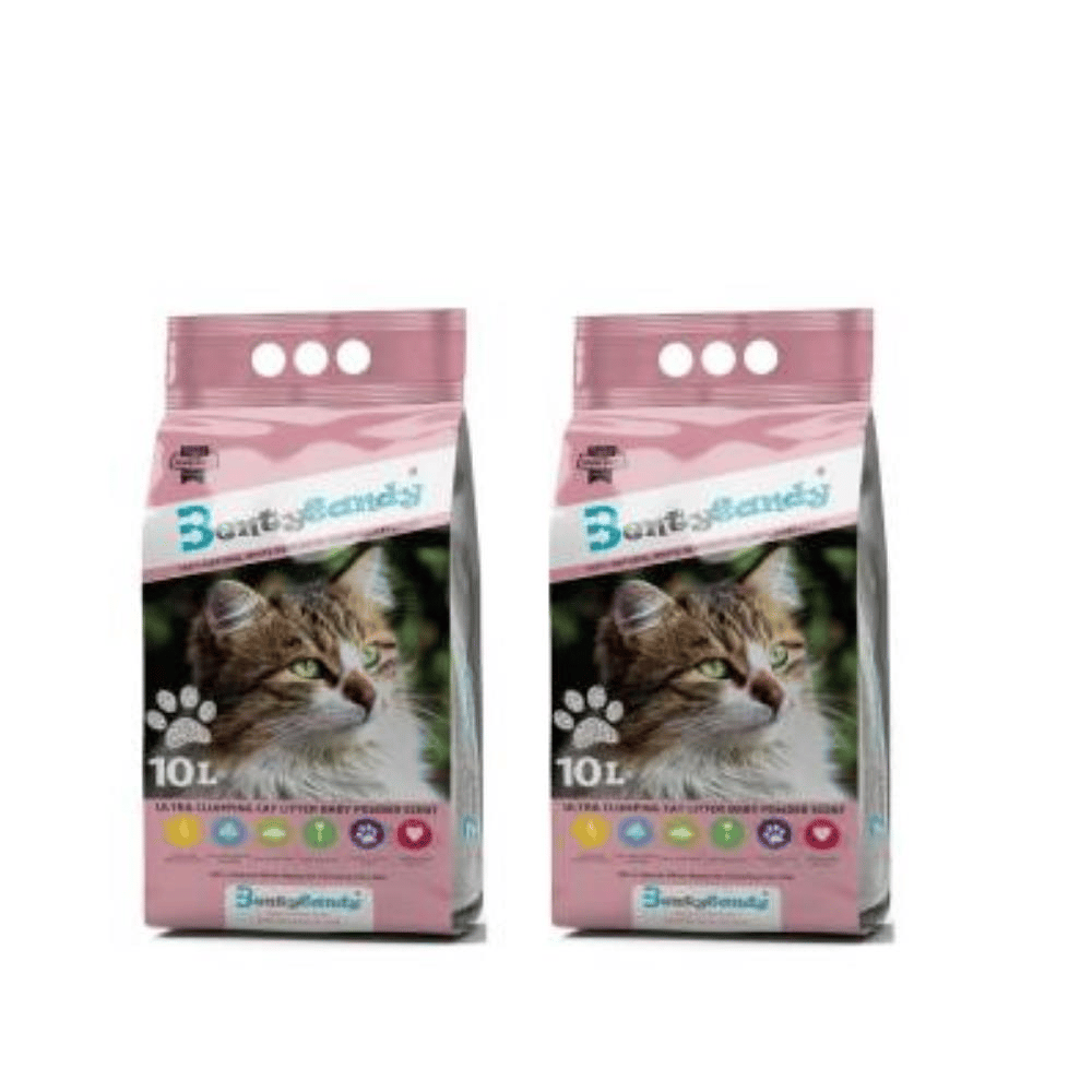 Bentysandy Pudra Kokulu İnce Taneli Topaklaşan Bentonit Kedi Kumu 5 lt 2 AdetBentysandy