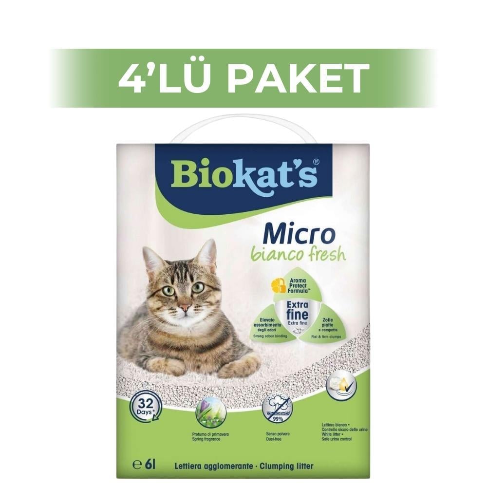 Biokats Bahar Kokulu Micro Bianco Fresh Extra Topaklanan Bentonit Kedi Kumu 6 lt 4 AdetBiokats