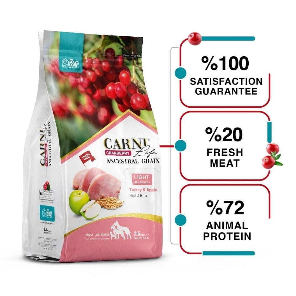 Carni Life Adult Hindi ve Elmalı Light Yetişkin Köpek Maması 12 kgCarni Life