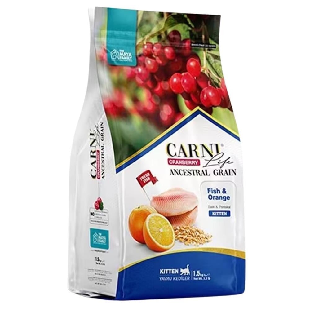 Carni Life Az Tahıllı Balık Portakal ve Kızılcıklı Yavru Kedi Maması 10 kgCarni Life