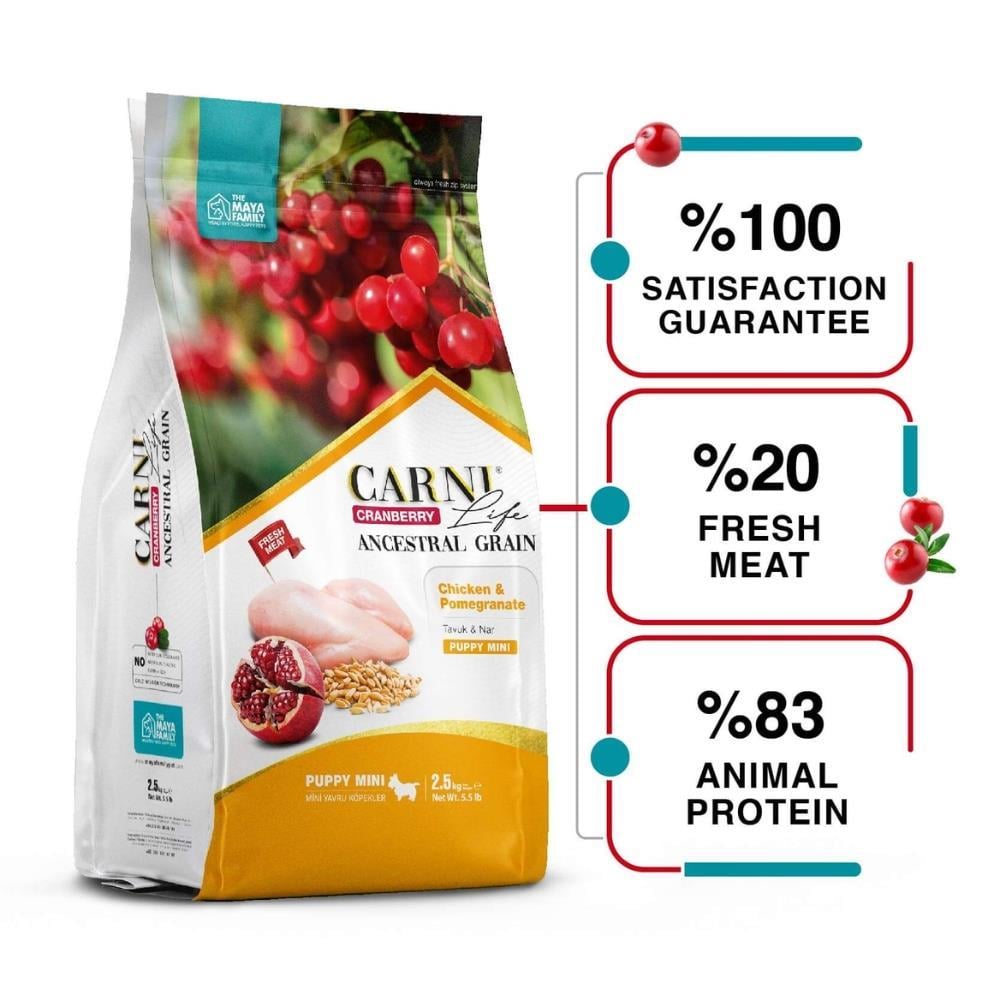 Carni Life Az Tahıllı Tavuklu ve Narlı Mini Irk Yavru Köpek Maması 2,5 kgCarni Life