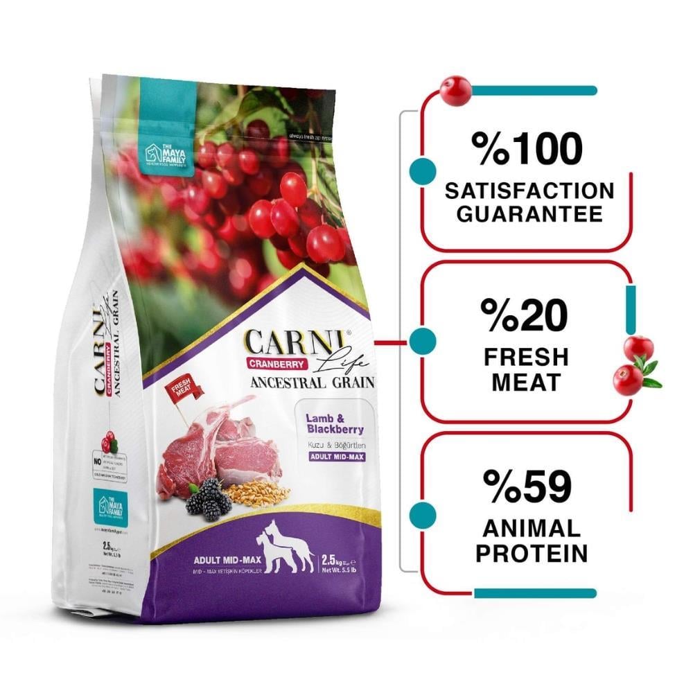 Carni Life Düşük Tahıllı Kuzu Etli Boğurtlenli Orta Büyük Irk Köpek Maması 12+3 kgCarni Life