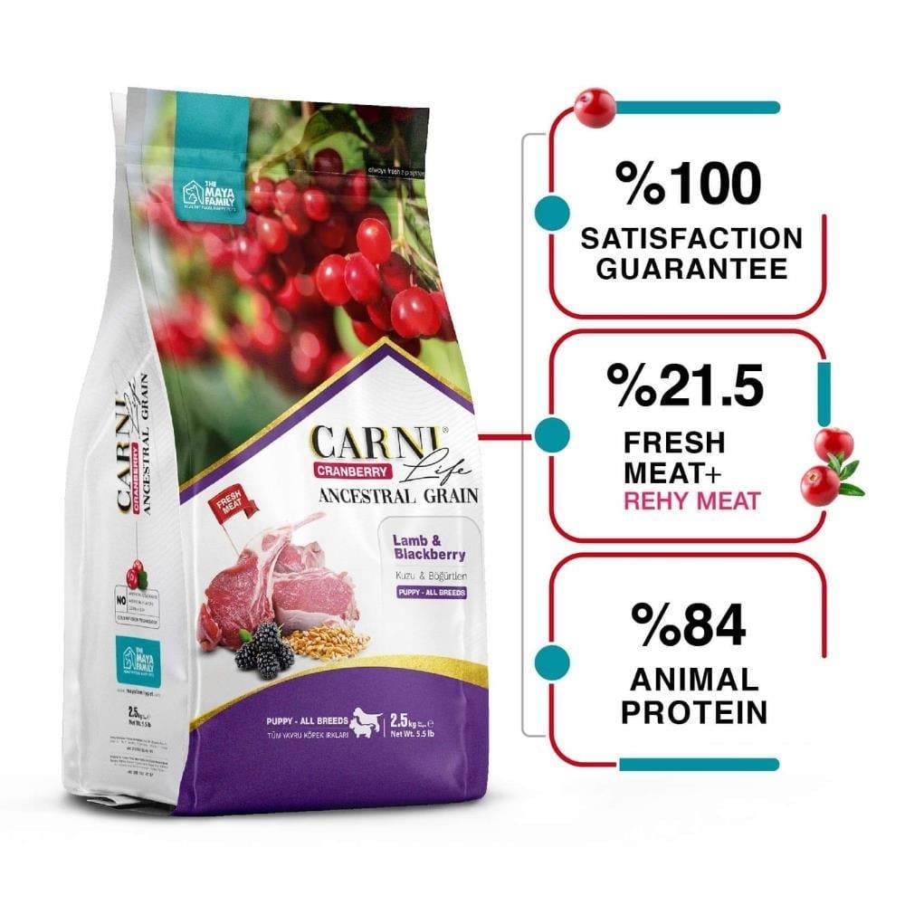 Carni Life Kuzu Etli ve Böğürtlenli Yavru Köpek Maması 2,5 kgCarni Life