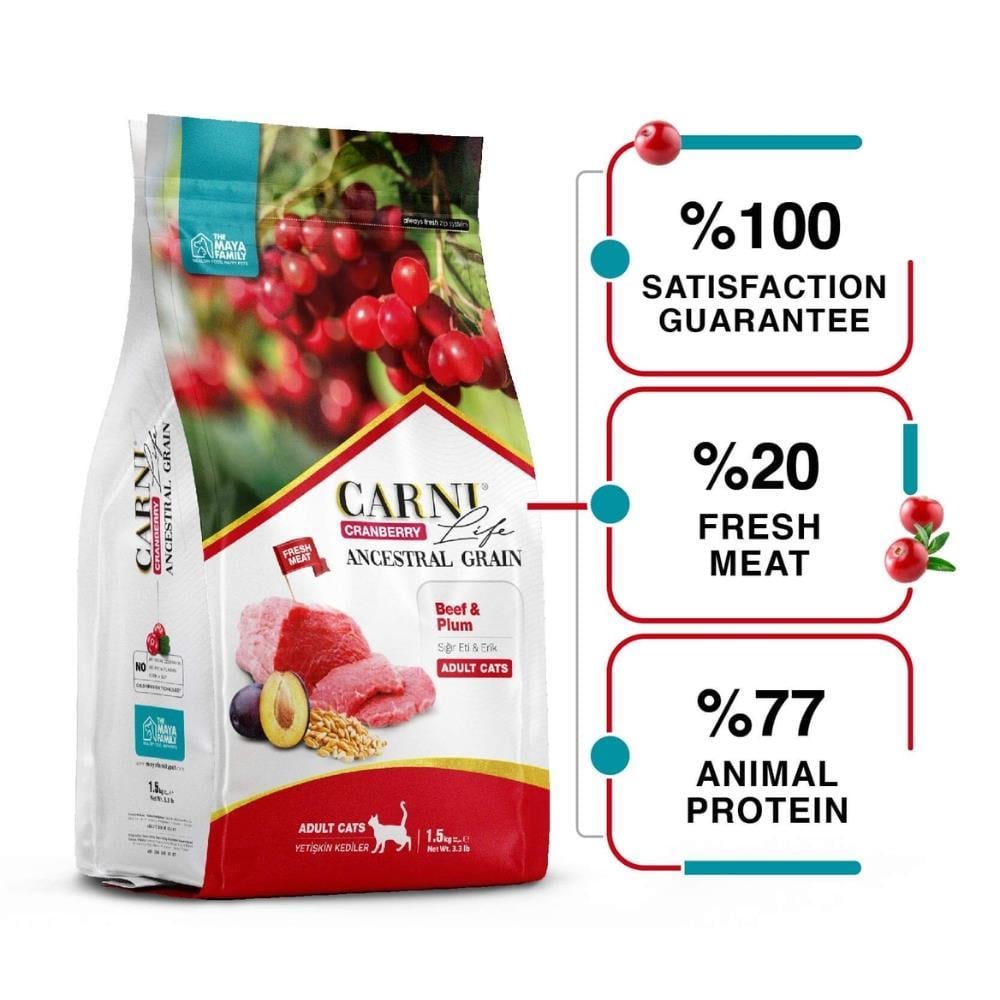 Carni Life Sığır Eti Erik ve Kızılcıklı Yetişkin Kedi Maması 5 kgCarni Life