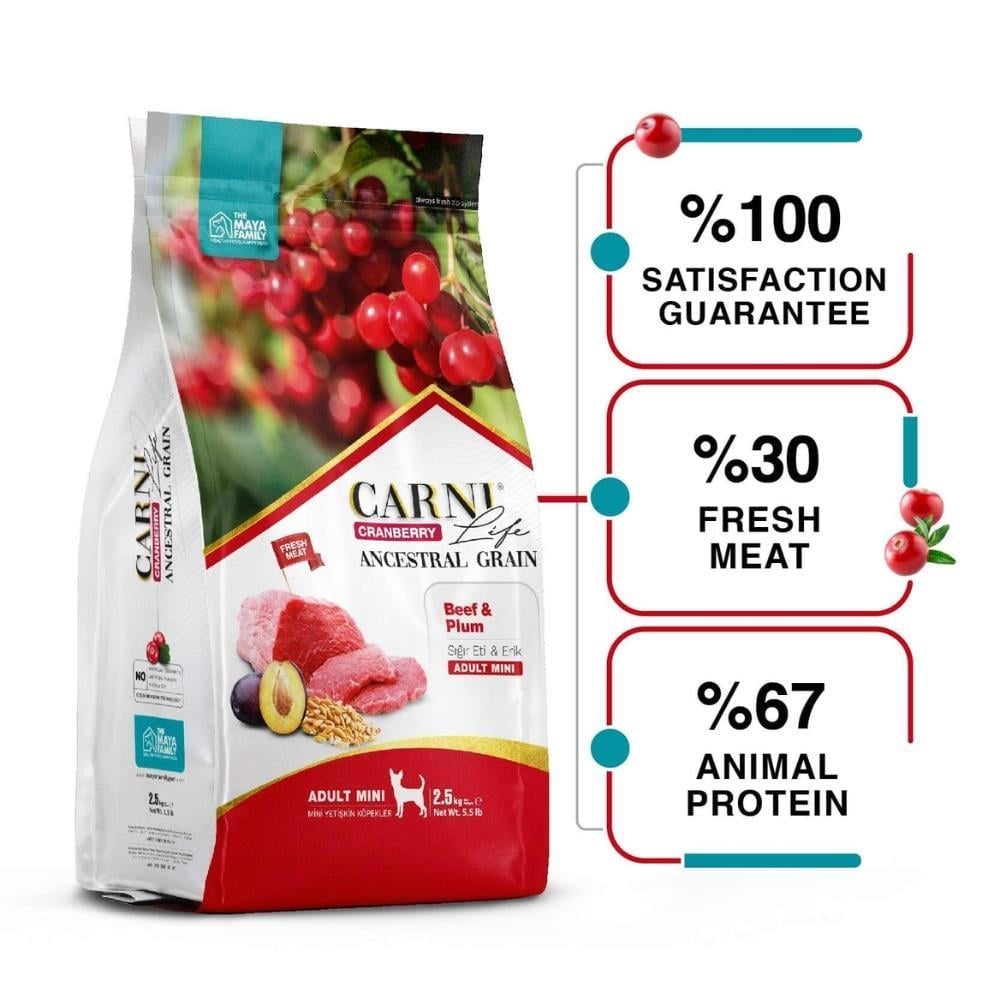 Carni Life Sığır Etli ve Erikli Mini Yetişkin Köpek Maması 7 kgCarni Life