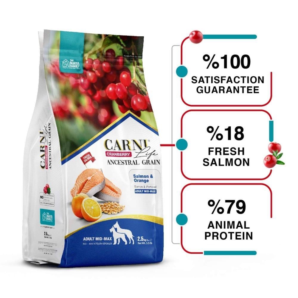 Carni Life Somon ve Portakallı Orta Irk Yetişkin Köpek Maması 2,5 kgCarni Life