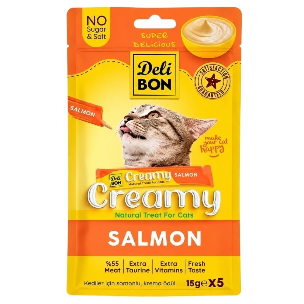 Delibon Creamy Somon Balıklı Sıvı Kedi Ödül Maması 5x15 grDeliBon