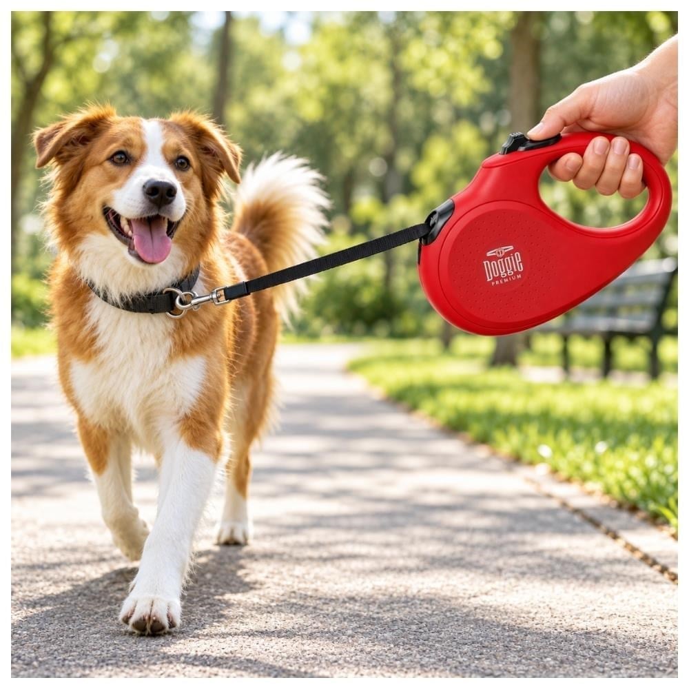 Doggie Master Serisi Otomatik Köpek Gezdirme Tasması Small 15 kg 5 mt KırmızıDoggie