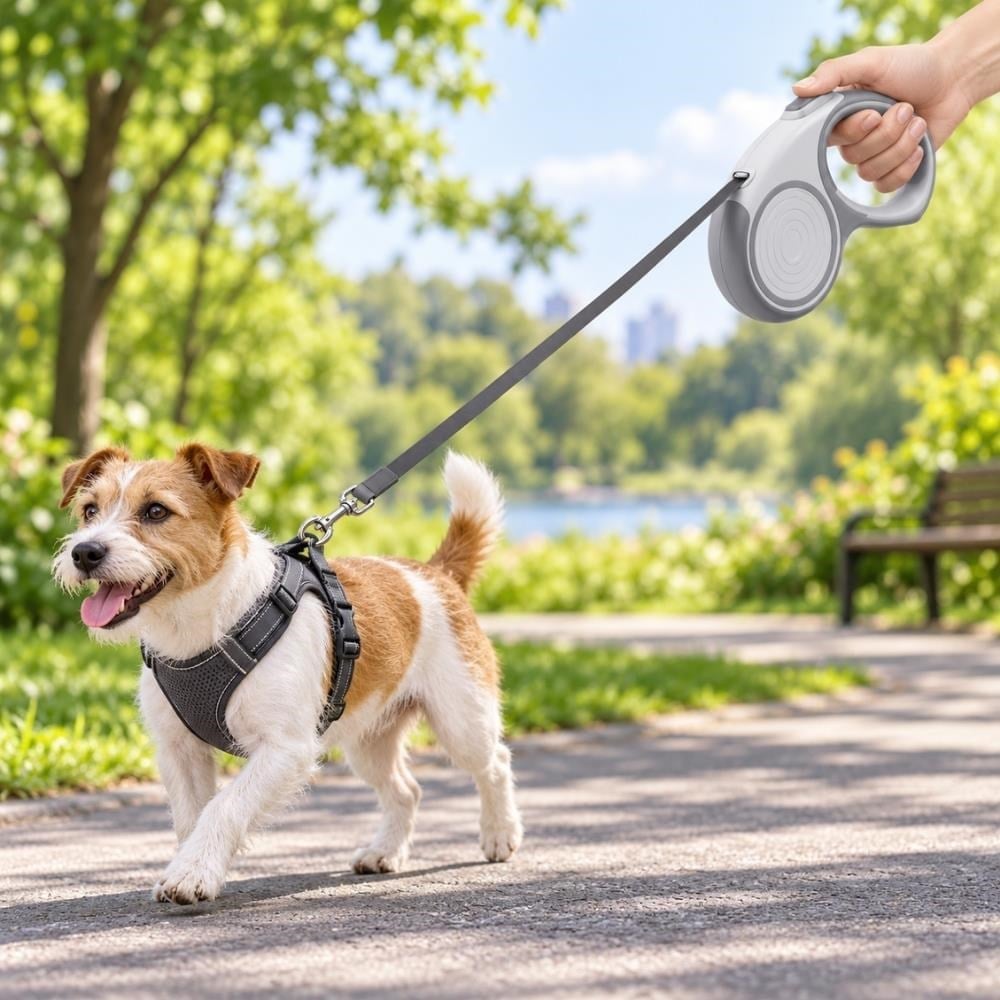 Dogness Otomatik Şerit Köpek Gezdirme Tasması 5 Metre BeyazDogness