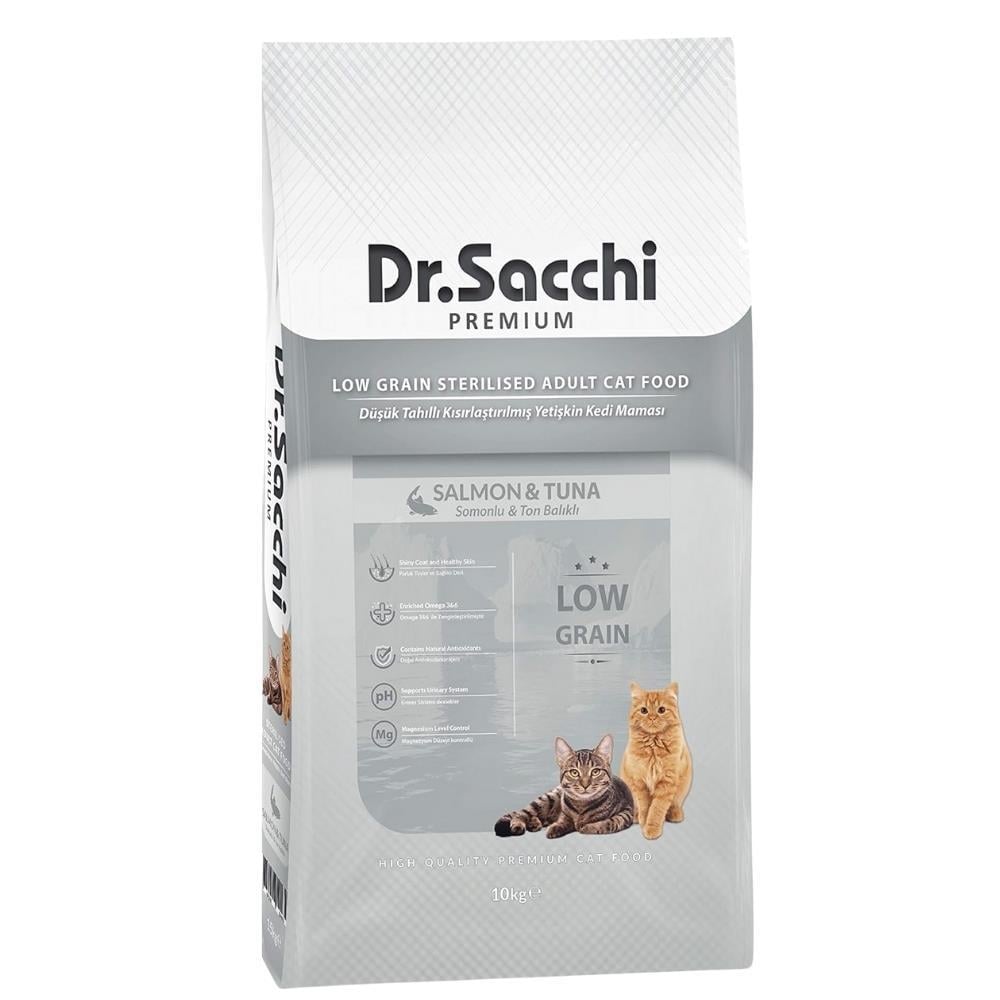 Dr.Sacchi Premium Düşük Tahıllı Somonlu ve Ton Balıklı Yetişkin Kedi Maması 10 kgDr. Sacchi