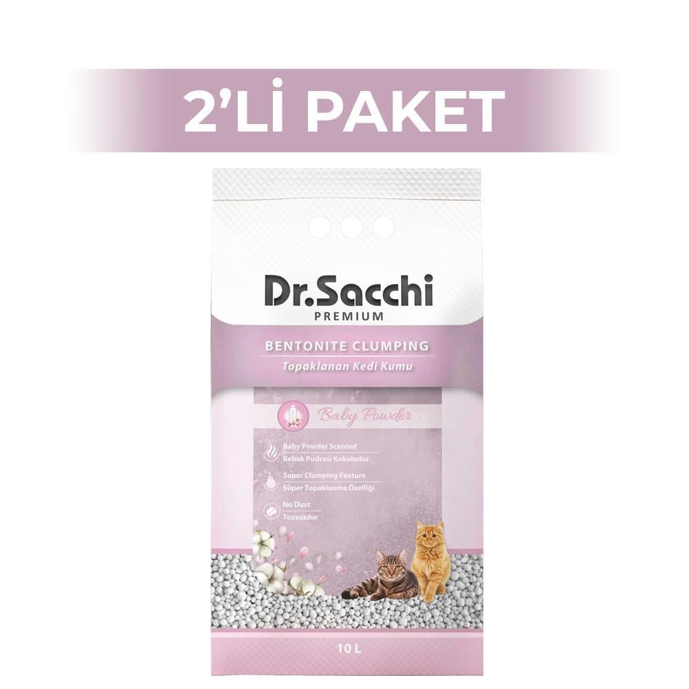Dr.Sacchi Süper Emici Bebek Pudralı Topaklanan Bentonit Doğal Kedi Kumu 10 lt 2 AdetDr. Sacchi