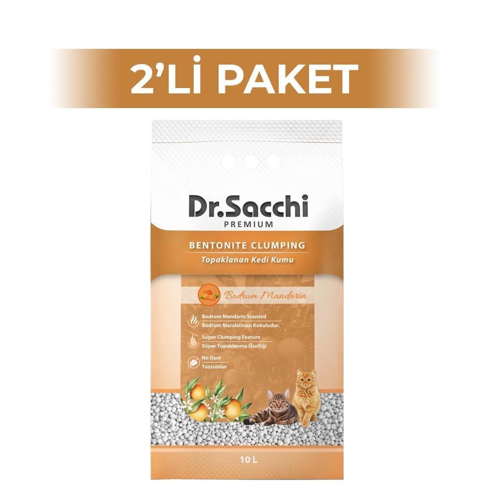 Dr.Sacchi Süper Emici Bodrum Mandalinalı Topaklanan Bentonit Doğal Kedi Kumu 10 lt 2 AdetDr. Sacchi