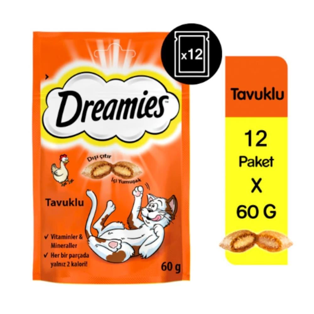 Dreamies İç Dolgulu Tavuklu Kedi Ödül Bisküvisi 60 gr 12 AdetDreamies