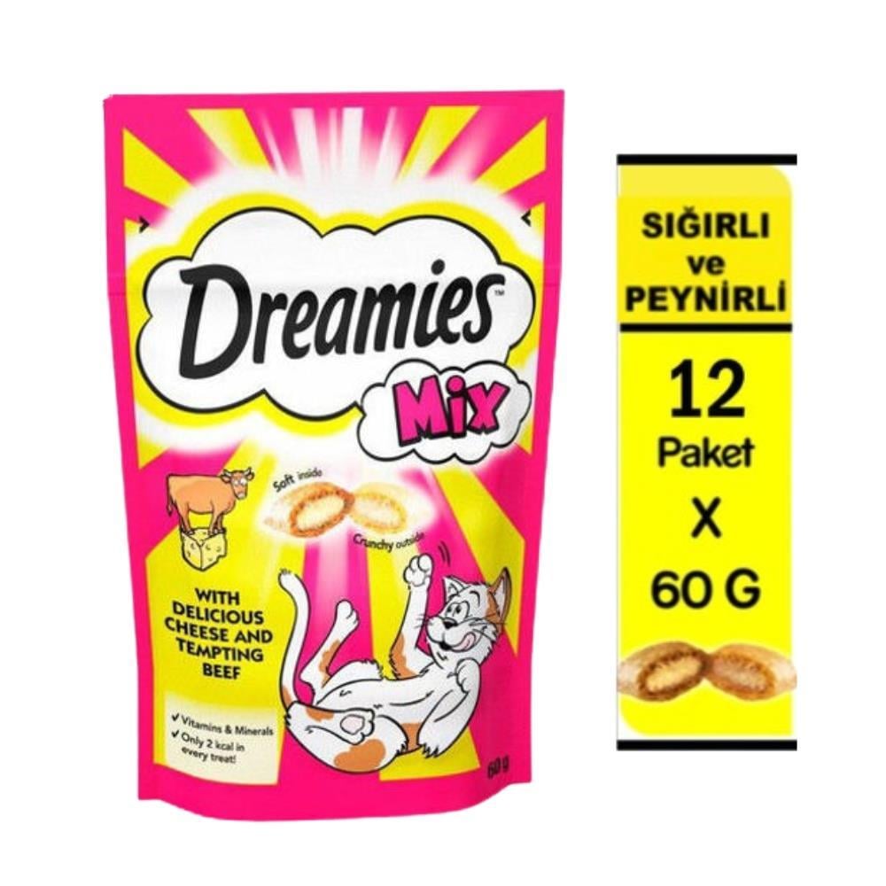 Dreamies Mix İç Dolgulu Sığır Etli ve Peynirli Kedi Ödül Bisküvisi 60 gr 12 AdetDreamies