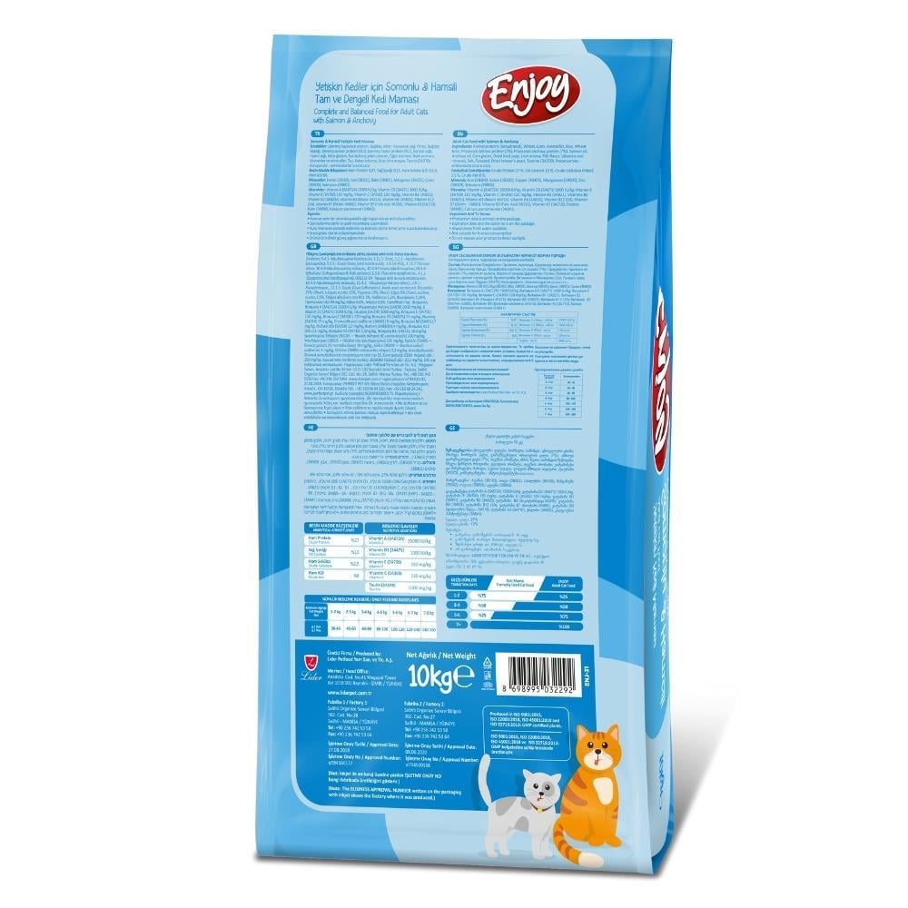 Enjoy Somonlu ve Hamsili Yetişkin Kuru Kedi Maması 10 kgEnjoy
