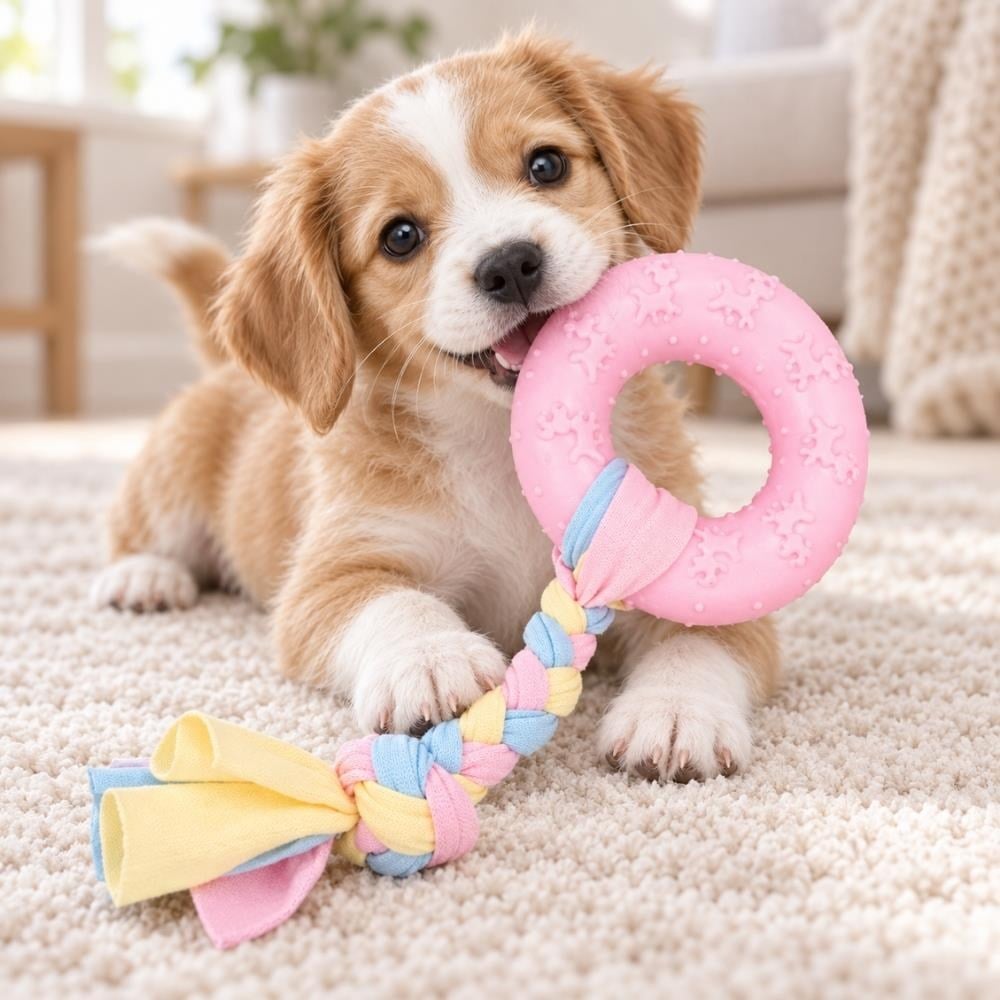EuroDog Diş İpli Kauçuk Halka Yavru Köpek Oyuncağı 16 cm PembeEurodog