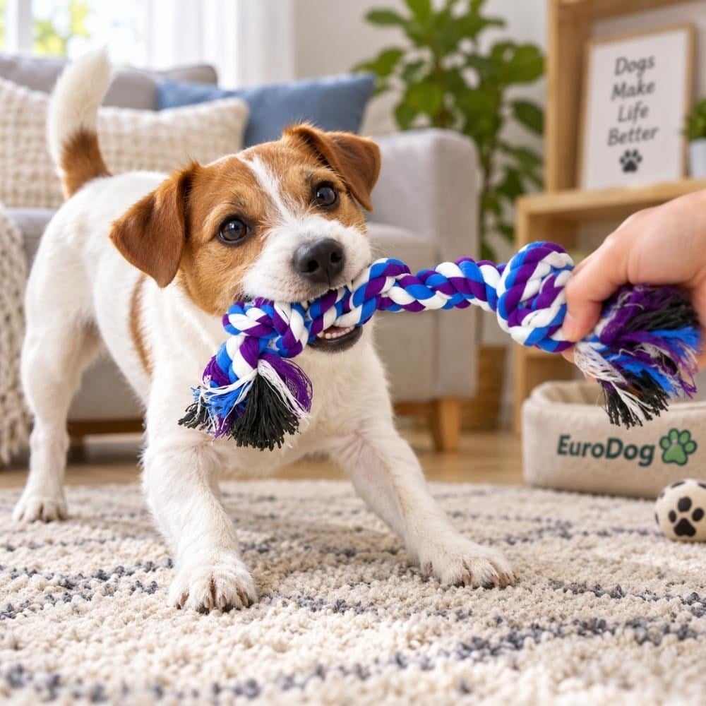 EuroDog İki Düğümlü Kalın Diş İpi Köpek Oyuncağı Mor Mavi Beyaz 35 cmEurodog