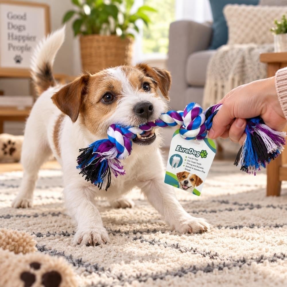 EuroDog İki Düğümlü Kalın Diş İpi Köpek Oyuncağı Mor Mavi Beyaz 20 cmEurodog