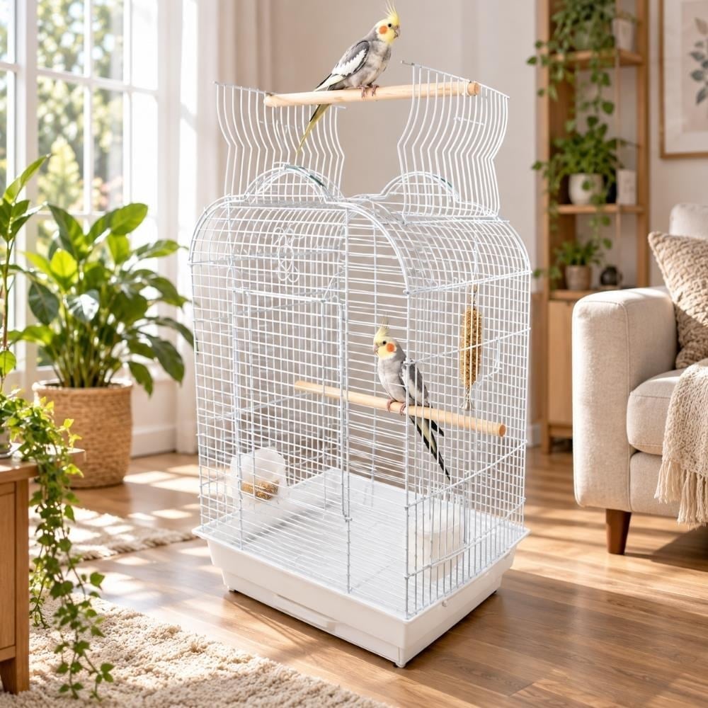 EuroGold Açılır Çatılı Beyaz Papağan Kafesi 47 x 36 x 70 cmEuroGold