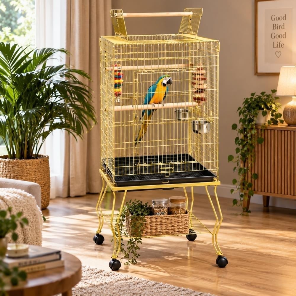 EuroGold Sehpalı Papağan Kafesi Gold 51 x 51 x 129 cmEuroGold