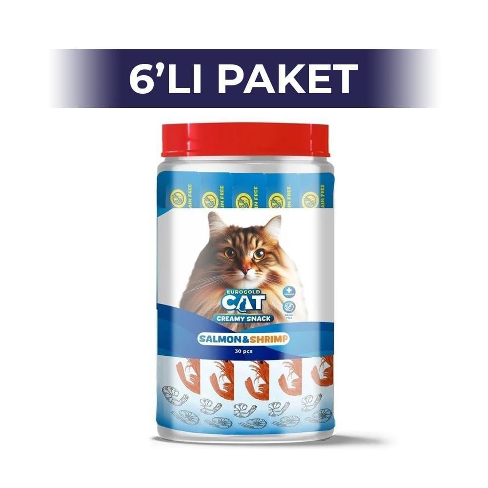 EuroGold Somonlu ve Karidesli Sıvı Kedi Ödülü 5x15Gr 6 AdetEuroGold