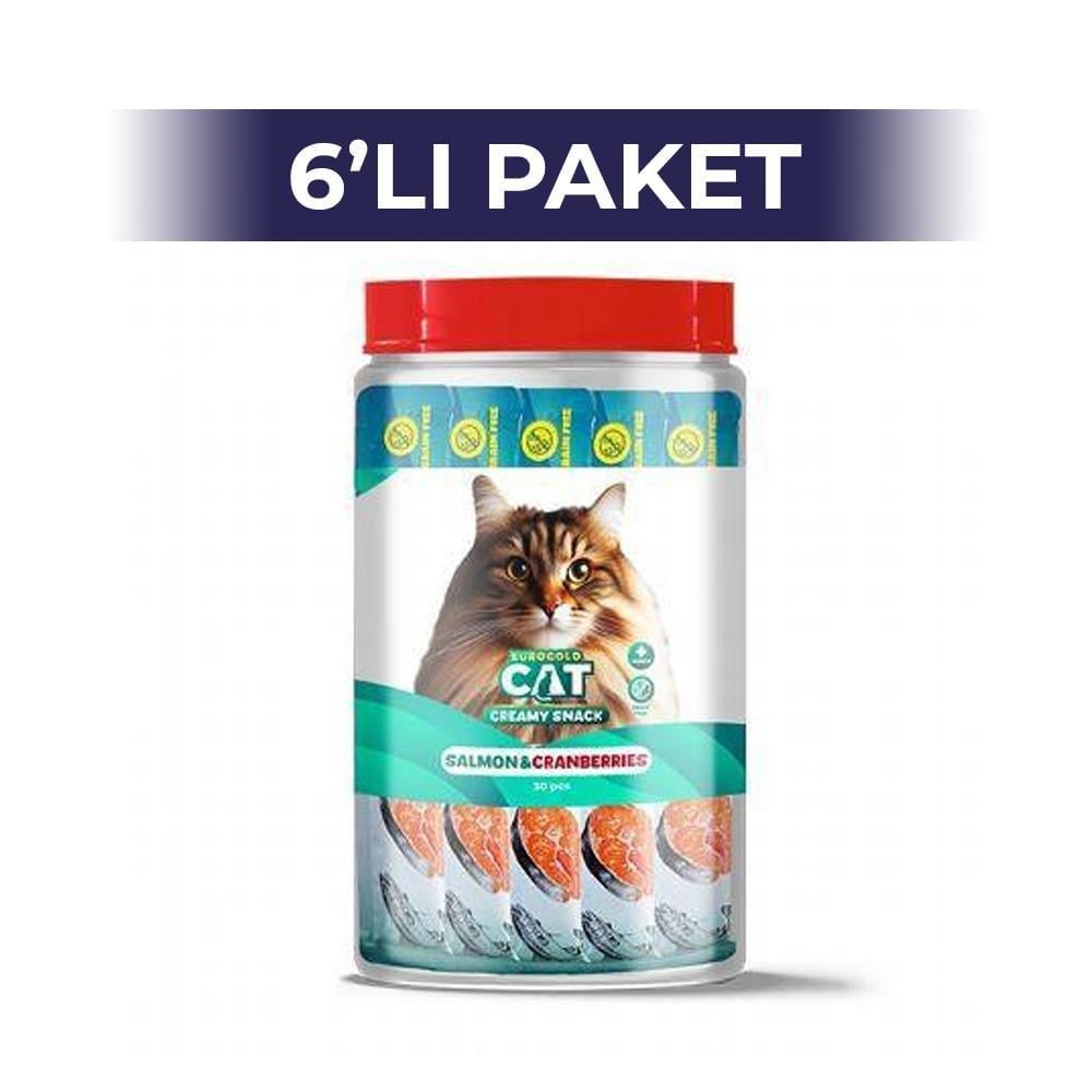 EuroGold Somonlu ve Kızılcıklı Sıvı Kedi Ödülü 5x15Gr 6 AdetEuroGold